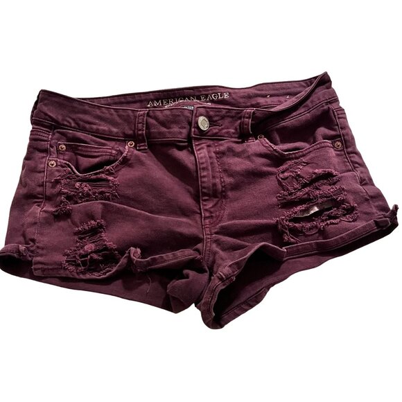 American Eagle Pants - American Eagle Women's Burgundy Distressed Short Shortie Shorts size 14